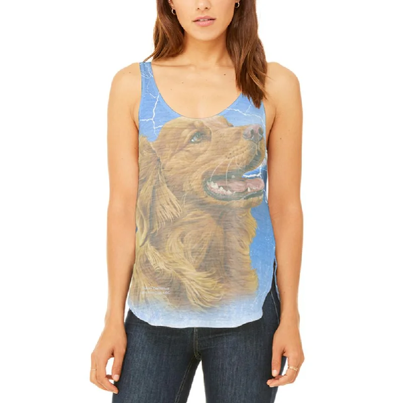 Golden Retriever Live Forever Juniors Flowy Side Slit Tank Top lime green tank