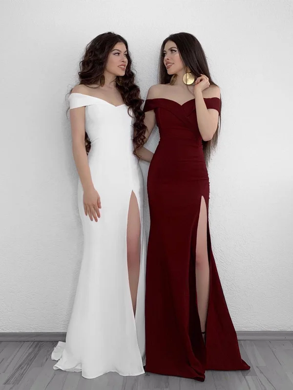 A Line Off Shoulder White/Burgundy Prom Dresses, Off Shoulder White/Burgundy Formal Graduation Dresses A Line Off Shoulder White/Burgundy Prom Dresses, Off Shoulder White/Burgundy Formal Graduation Dresses