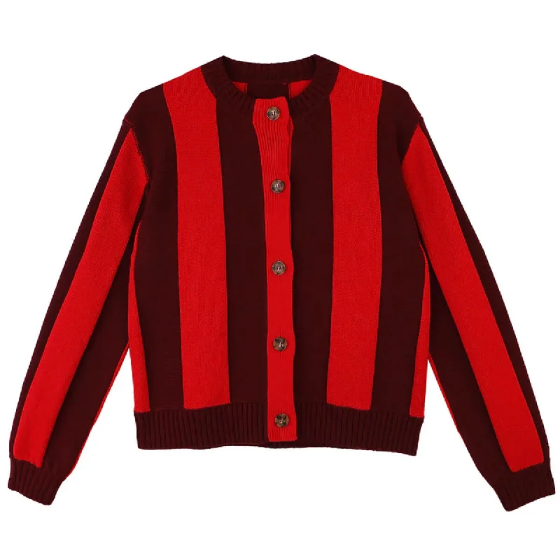 Ace Cardigan in Burgundy Stripe by L.F.Markey Chenille Blend Fleece Blend Nylon Blend Ace Cardigan in Burgundy Stripe by L.F.Markey Chenille Blend Fleece Blend Nylon Blend