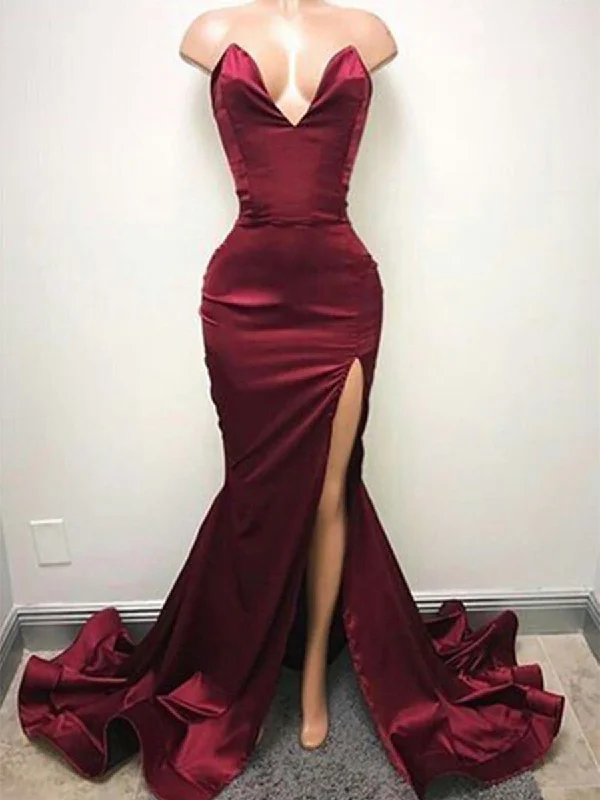 Custom Made Mermaid Maroon Prom Dresses, Mermaid Formal Dresses, Burgundy Graduation Dresses Custom Made Mermaid Maroon Prom Dresses, Mermaid Formal Dresses, Burgundy Graduation Dresses