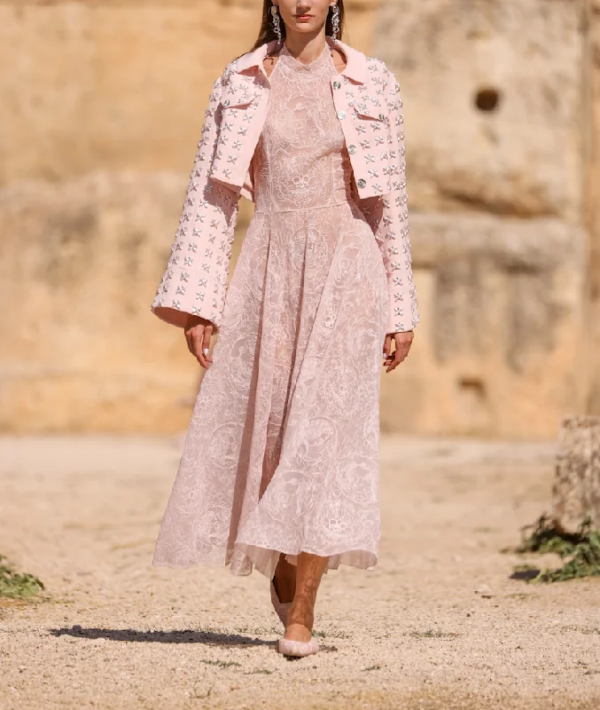 Long Sleeve Jacket & Lace Dress Mesh Jacket Canvas Jacket Denim Jacket