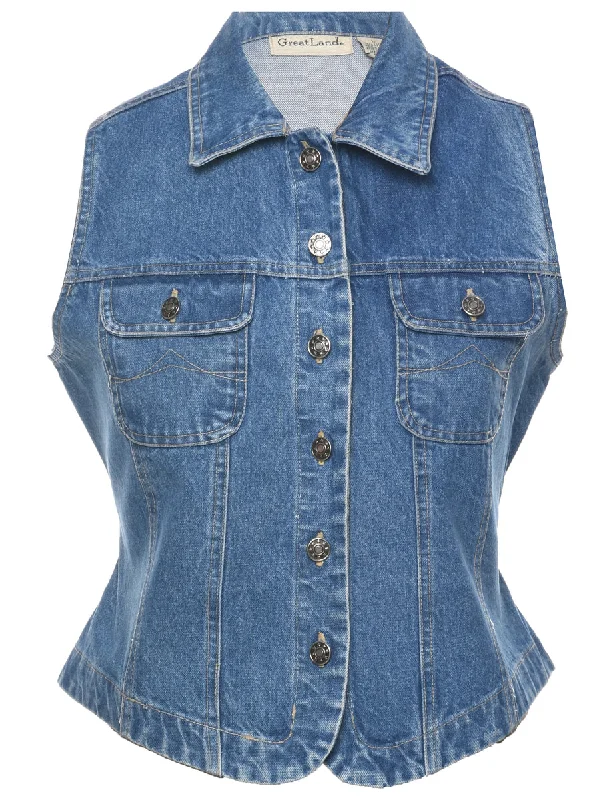 Medium Wash Denim Jacket Vest - L Appliqued Jacket Beaded Jacket Sequined Jacket