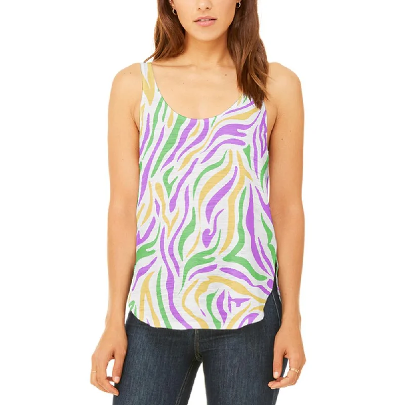 Mardi Gras Zebra Stripes Costume Juniors Flowy Side Slit Tank Top black tank top