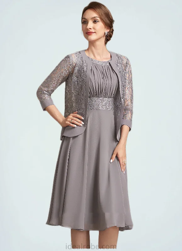 Erin A-Line Scoop Neck Knee-Length Chiffon Lace Mother of the Bride Dress With Ruffle STK126P0014766 Erin A-Line Scoop Neck Knee-Length Chiffon Lace Mother of the Bride Dress With Ruffle STK126P0014766