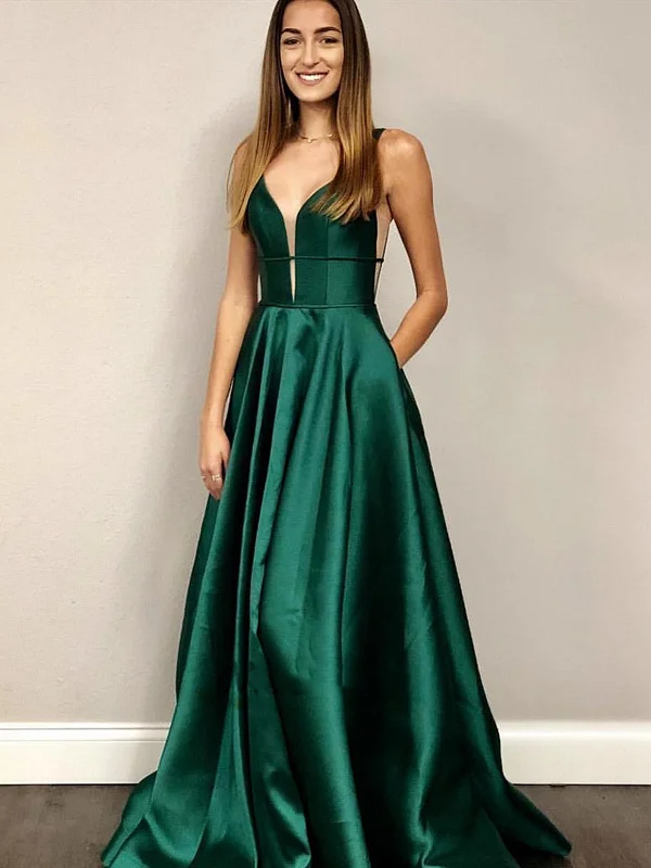 Deep V Neck Emerald Green Prom Dresses, V Neck Green Formal Graduation Evening Dresses Deep V Neck Emerald Green Prom Dresses, V Neck Green Formal Graduation Evening Dresses