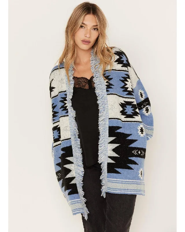 Aztec Print Fringe Cardigan Embroidered Appliqued Beaded