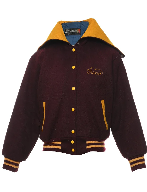 Maroon & Yellow Band Design Varsity Jacket - M Zippered Jacket Buttoned Jacket Snapped Jacket Maroon & Yellow Band Design Varsity Jacket - M Zippered Jacket Buttoned Jacket Snapped Jacket