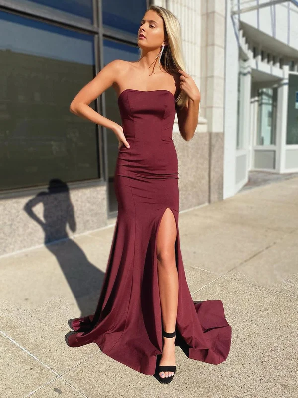 Burgundy Mermaid Prom Dress with Corset Back, Maroon Mermaid Formal Evening Graduation Dresses Burgundy Mermaid Prom Dress with Corset Back, Maroon Mermaid Formal Evening Graduation Dresses