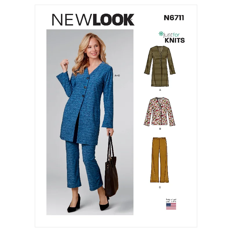 Newlook Pattern N6711 Misses Cardigan And Pants Crew Neck V-Neck Turtle Neck