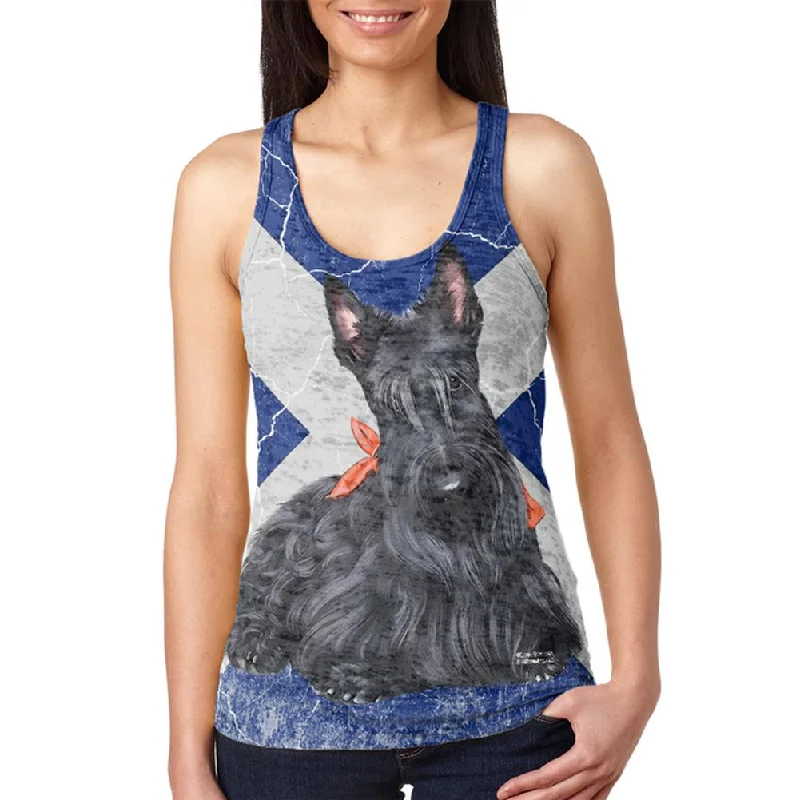 Scottish Terrier Live Forever Juniors Burnout Racerback Tank Top navy tank top