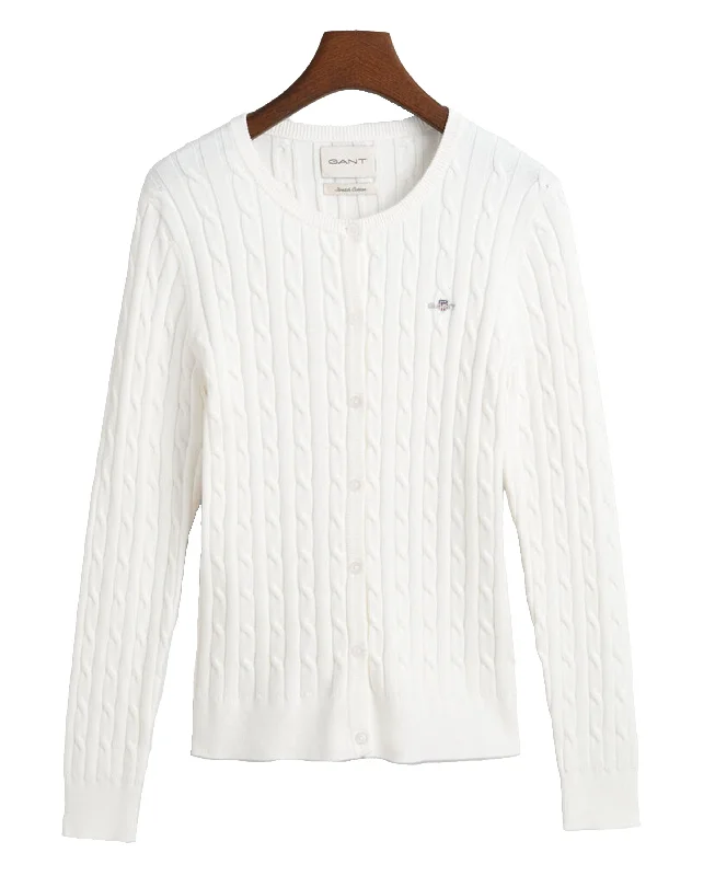 Stretch Cotton Cable Cardigan - Eggshell Layered Multi-layer Single Layer