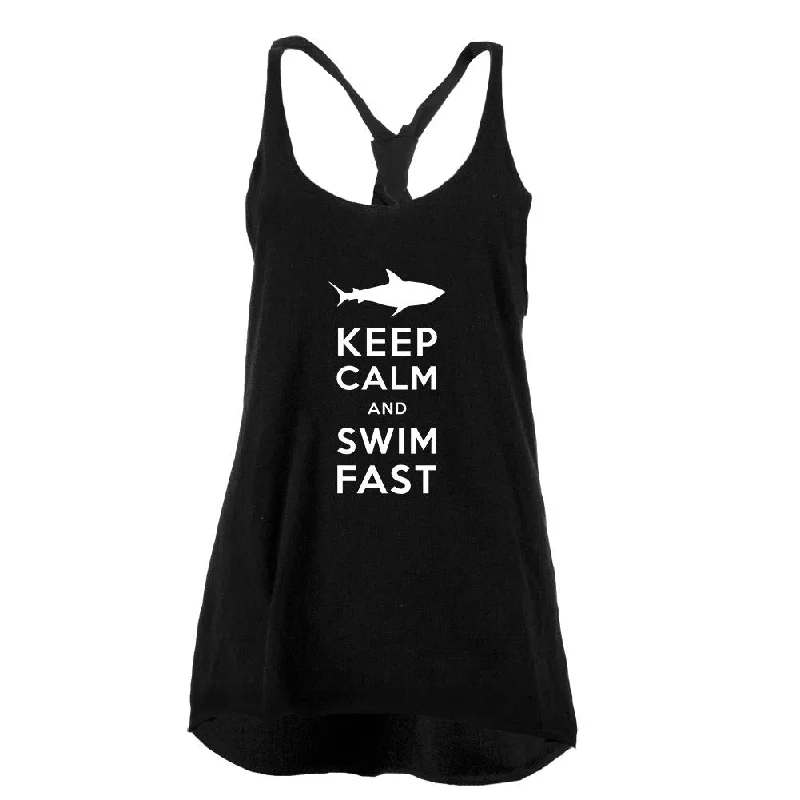 Shark Keep Calm and Swim Fast Juniors Twist Tank Top boho tank top