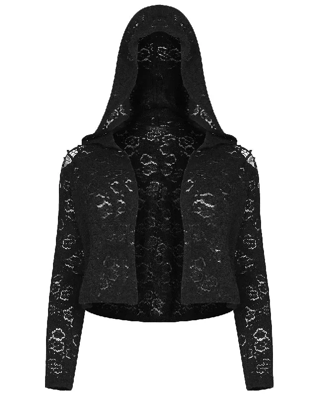 Punk Rave Plus Size Hooded Lace Cardigan Glossy Satin Silk