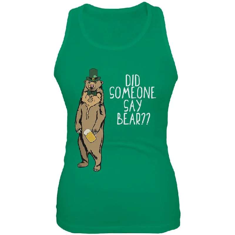 St. Patrick's Day Bear Beer Funny Pun Juniors Soft Tank Top bold tank top