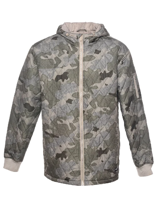 Camouflage Print Puffer Jacket - L Striped Jacket Polka Dot Jacket Floral Jacket