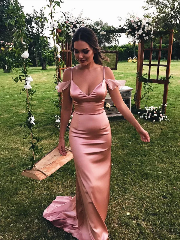Pink Mermaid Off Shoulder Long Prom Dresses, Mermaid Formal Graduation Evening Formal Dresses Pink Mermaid Off Shoulder Long Prom Dresses, Mermaid Formal Graduation Evening Formal Dresses