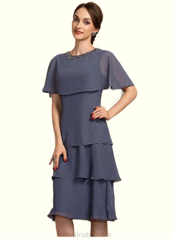 Kayla A-Line Scoop Neck Knee-Length Chiffon Mother of the Bride Dress With Beading Sequins Cascading Ruffles STK126P0014768 Kayla A-Line Scoop Neck Knee-Length Chiffon Mother of the Bride Dress With Beading Sequins Cascading Ruffles STK126P0014768