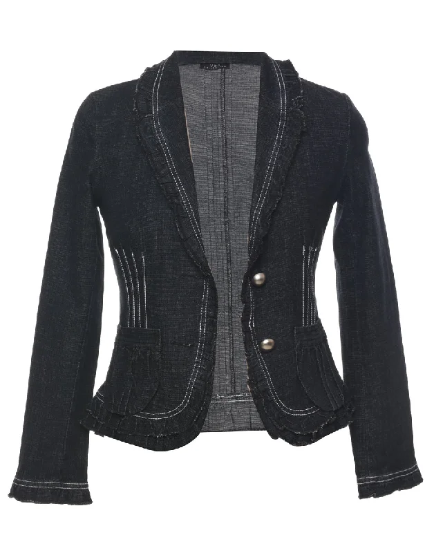 Black Denim Jacket - XS Striped Jacket Polka Dot Jacket Floral Jacket