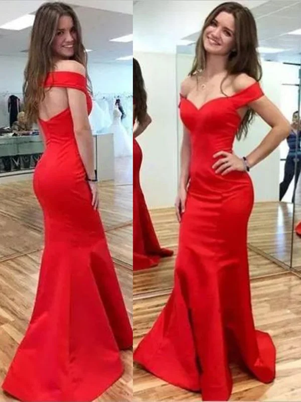 Custom Made Off Shoulder Red Mermaid Prom Dress, Red Off Shoulder Graduation Dress, Formal Dress Custom Made Off Shoulder Red Mermaid Prom Dress, Red Off Shoulder Graduation Dress, Formal Dress