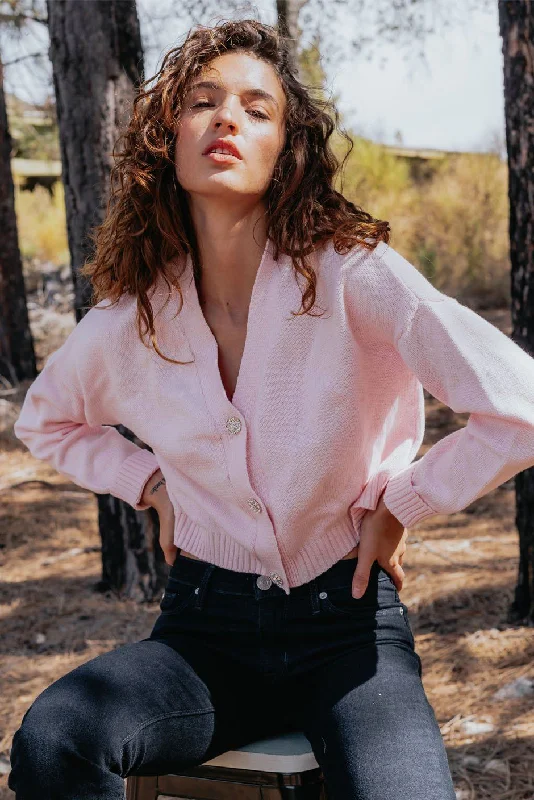 Diana Cardigan in Pink Ice Solid Print Embellished