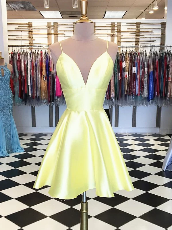 A Line V Neck Short Yellow Prom Dresses, Short Yellow Formal Graduation Evening Dresses A Line V Neck Short Yellow Prom Dresses, Short Yellow Formal Graduation Evening Dresses