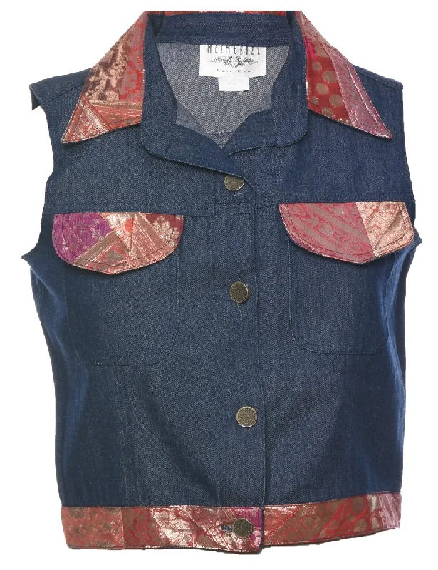 Indigo Denim Jacket Vest - S Toggled Jacket Drawstring Jacket Belted Jacket