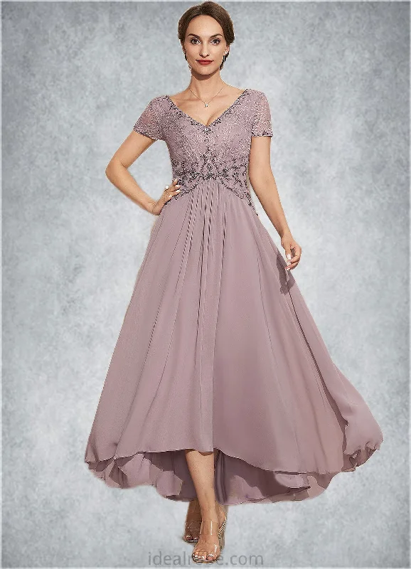 Robin A-Line V-neck Asymmetrical Chiffon Lace Mother of the Bride Dress With Beading STK126P0014799 Robin A-Line V-neck Asymmetrical Chiffon Lace Mother of the Bride Dress With Beading STK126P0014799