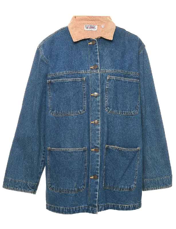 Bill Blass Corduroy Collar Denim Jacket - L Satin Jacket Silk Jacket Chiffon Jacket