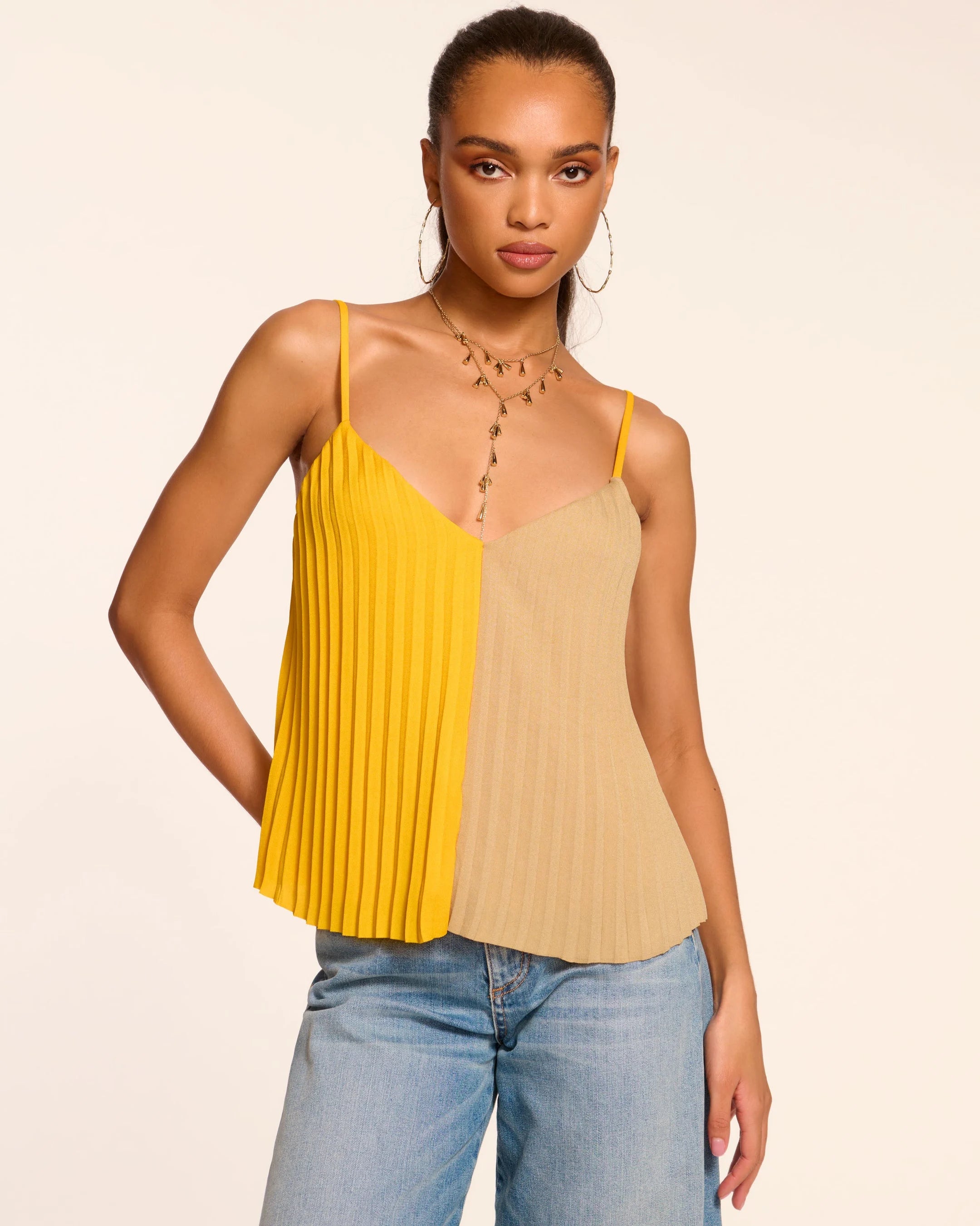 Eda Pleated Tank Top Daisy Colorblock - Ramy Brook cotton tank top
