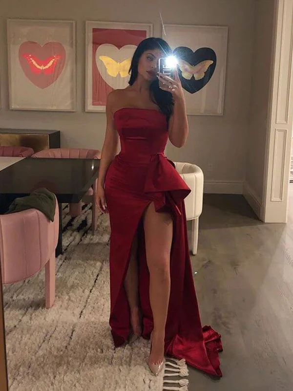 Burgundy Mermaid Prom Dress with High Slit, Burgundy Mermaid Evening Dresses, Formal Dresses Burgundy Mermaid Prom Dress with High Slit, Burgundy Mermaid Evening Dresses, Formal Dresses