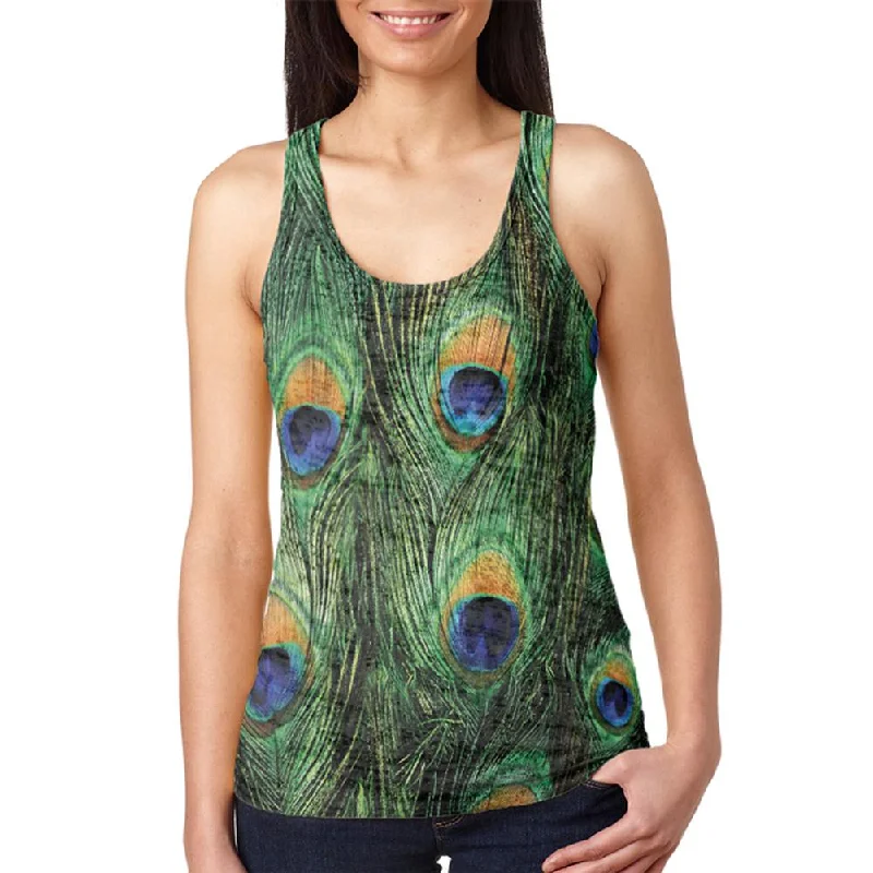 Peacock Feathers Juniors Burnout Racerback Tank Top yoga tank top