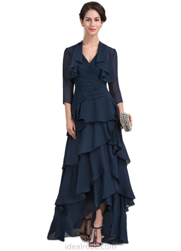 Cali A-Line V-neck Asymmetrical Chiffon Mother of the Bride Dress With Beading Sequins Cascading Ruffles STK126P0014733 Cali A-Line V-neck Asymmetrical Chiffon Mother of the Bride Dress With Beading Sequins Cascading Ruffles STK126P0014733