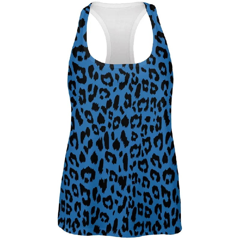 Blue Cheetah Print All Over Womens Work Out Tank Top soft pink tank