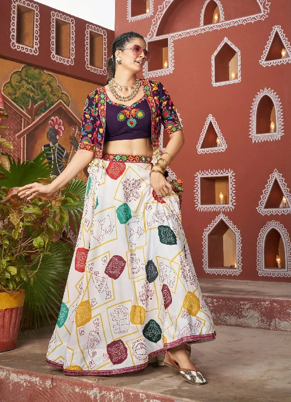 Navratri Special White Mirror Embroidered Jacket Lehenga Set Chenille Jacket Brocade Jacket Lace Jacket Navratri Special White Mirror Embroidered Jacket Lehenga Set Chenille Jacket Brocade Jacket Lace Jacket