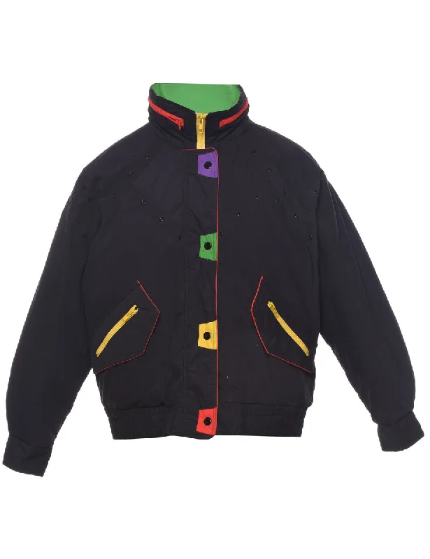 Black Puffer Jacket - M One-Shoulder Jacket Off-the-Shoulder Jacket Asymmetrical Jacket