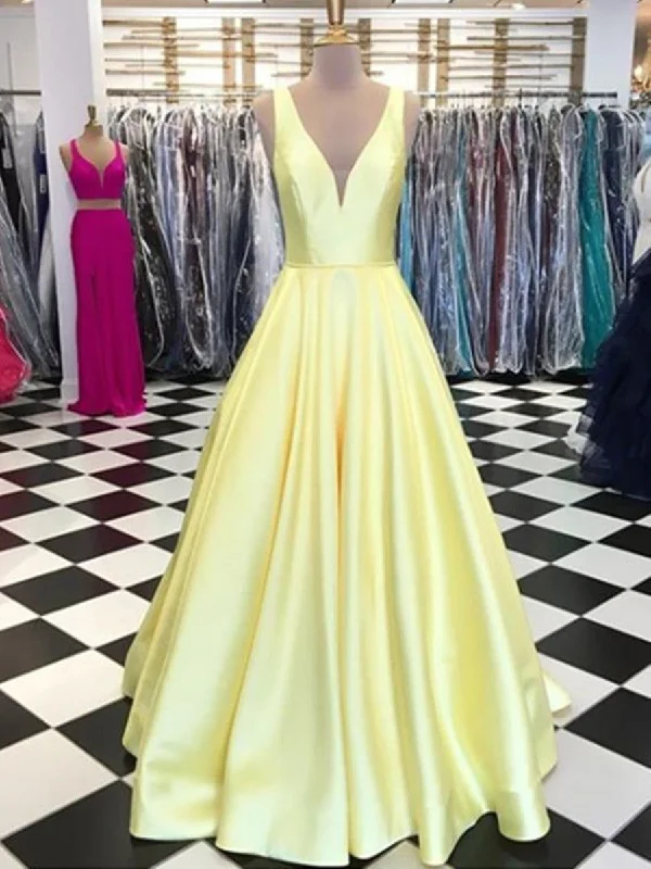 Custom Made A Line V Neck Yellow Prom Dresses, Yellow V Neck Formal Dresses, Graduation Dress Custom Made A Line V Neck Yellow Prom Dresses, Yellow V Neck Formal Dresses, Graduation Dress