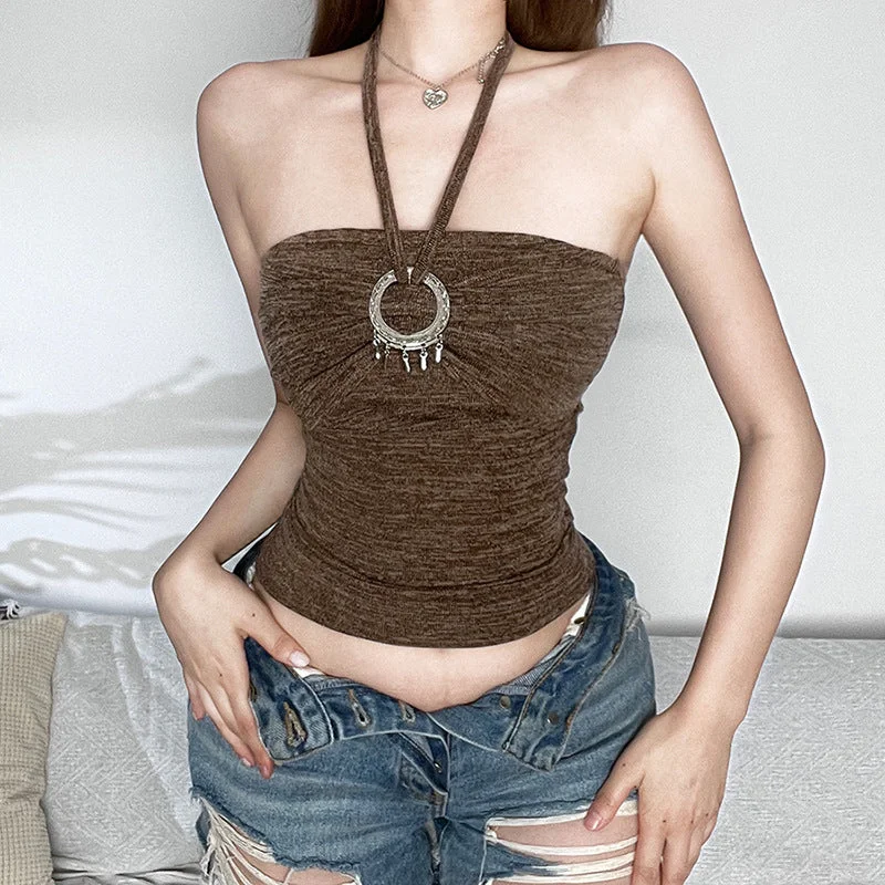 Fashion Sleeveless Brown Short Tank Tops cropped tank top