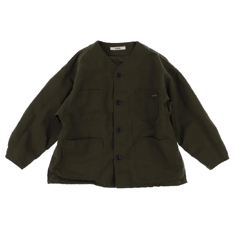 KHAKI GREEN COTTON X LINEN WEATHER JACKET Ribbed Jacket Pleated Jacket Ruffled Jacket KHAKI GREEN COTTON X LINEN WEATHER JACKET Ribbed Jacket Pleated Jacket Ruffled Jacket