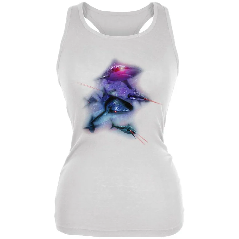 4th of July Patriotic American Galaxy Laser Sharks Juniors Soft Tank Top seamless tank top