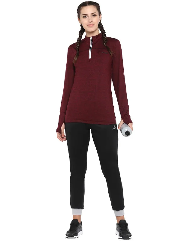 Alcis Women Burgundy Slub Effect Running Sweatshirt