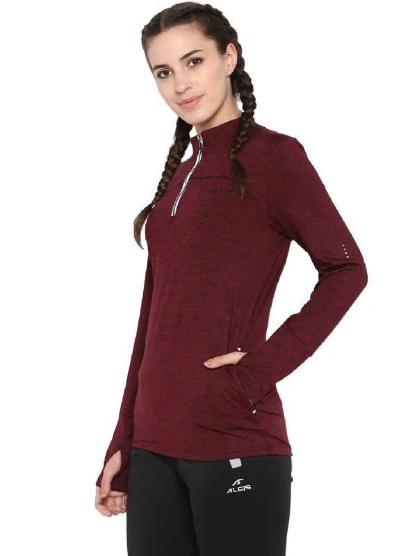 Alcis Women Burgundy Slub Effect Running Sweatshirt