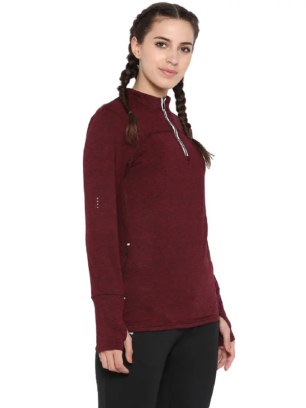 Alcis Women Burgundy Slub Effect Running Sweatshirt