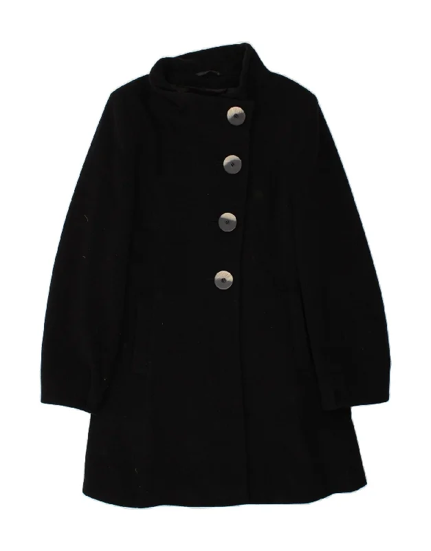 ERICH FEND Womens Overcoat UK 8 Small Black Virgin Wool