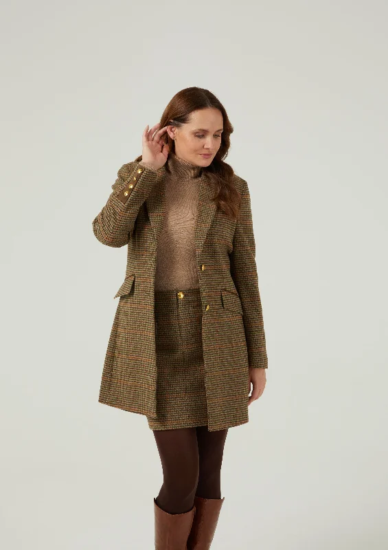 Surrey Ladies Mid-Thigh Tweed Coat In Sycamore - Regular Fit