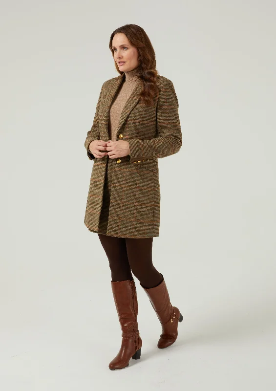 Surrey Ladies Mid-Thigh Tweed Coat In Sycamore - Regular Fit