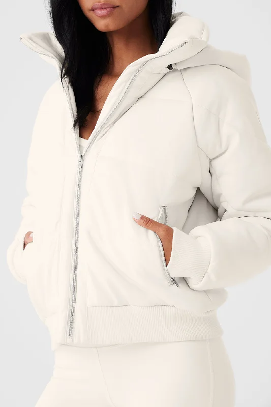 Faux Leather Boss Puffer - Ivory