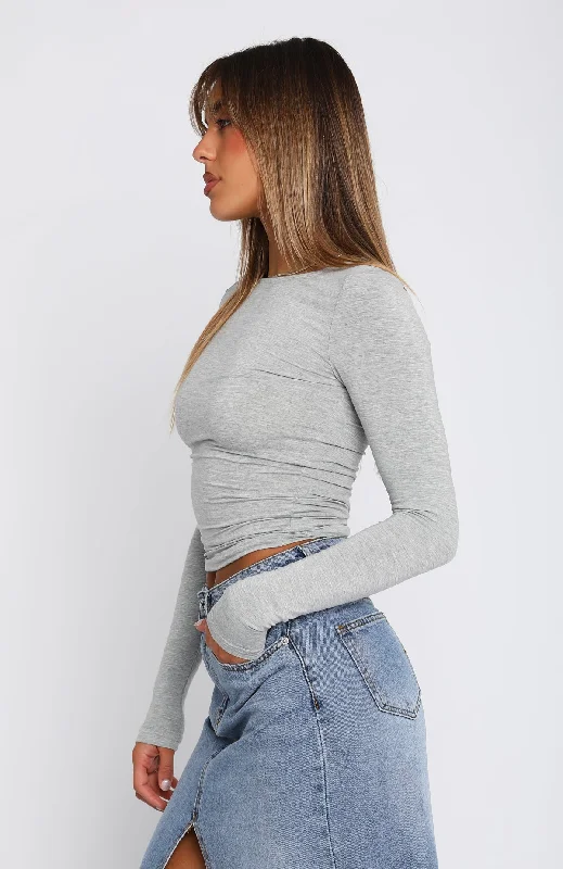 Only For Tonight Long Sleeve Top Grey Marle