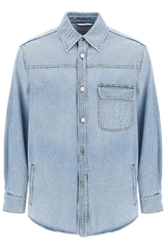 Valentino garavani denim overshirt with stamped vlogo signature 3V3DB02H9EY DENIM BLU LAV CHIARO