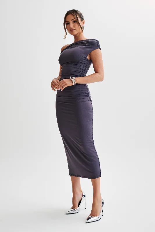 Alayna Recycled Nylon Midi Dress - Charcoal