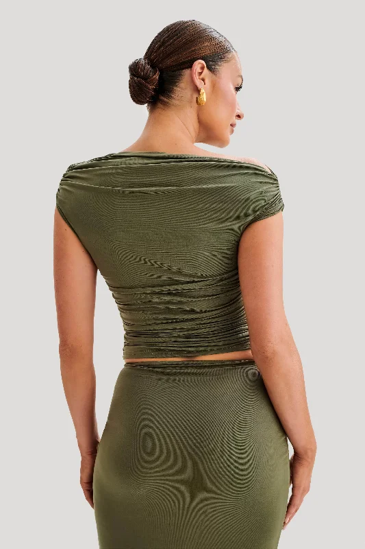 Alayna Slinky Ruched Top - Olive